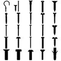 Vector Silhouette Working Tools - Bolt, Nail, hook Royalty Free Stock Photo