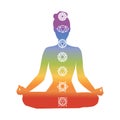 Vector yoga illustration with chakra symbols Royalty Free Stock Photo