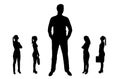 Vector silhouetteof a big man and four small women near him