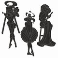 Vector silhouettes of art women. Artist musician