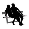Vector silhouettes of a couple in love sitting on a bench. The guy and the girl, a romantic meeting.