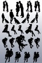 Vector silhouettes of couples, single women, dogs