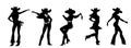 Silhouette of beautiful cowgirl girl dancing at the country music festival. Beautiful slender women in cowboy hat Royalty Free Stock Photo