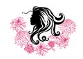 Vector silhouettes of girl hairstyles. profile. Girls Silhouette .Silhouette of beautiful woman with flower