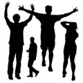 4 vector silhouettes. A girl photographer, just a passer-by, two men rejoice at the meeting. A man waving his arms amusedly. A man Royalty Free Stock Photo