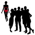 Vector silhouettes of group of young people with children in their arms. Women, men, two pairs of parents The silhouette of a girl Royalty Free Stock Photo