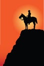 Vector silhouettes of horse and cowboy to ride him Royalty Free Stock Photo