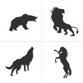 Vector silhouettes of lion, horse, bear, wolf. Stock Vector illustration isolated on white background.