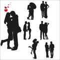 Vector silhouettes of loving couples Royalty Free Stock Photo