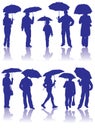 Vector silhouettes man, women and child with umbrella Royalty Free Stock Photo