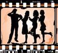 Vector silhouettes man and women on on photographic film