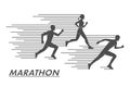 Vector silhouettes marathoners. Black figures marathon runners. Royalty Free Stock Photo