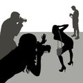 Vector silhouettes of people with a camera in different poses, women and men, isolated