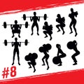 Vector silhouettes of people doing fitness and crossfit workouts Royalty Free Stock Photo