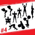 Vector silhouettes of people doing fitness and crossfit workouts Royalty Free Stock Photo