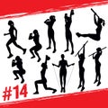 Vector silhouettes of people doing fitness and crossfit workouts