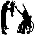 Vector silhouettes of people in a wheelchair. Royalty Free Stock Photo