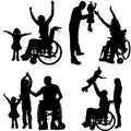 Vector silhouettes of people in a wheelchair. Royalty Free Stock Photo