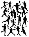 Vector silhouettes of players in handball Royalty Free Stock Photo