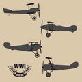 Vector silhouettes retro planes times of World War I Royalty Free Stock Photo
