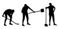 Vector silhouettes set of a man digging with a shovel. Royalty Free Stock Photo