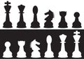Vector silhouettes of a set of standard chess pieces icons Royalty Free Stock Photo