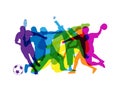 Rainbow-colored banner of sports silhouettes