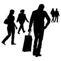 Vector silhouettes. Silhouette of a man standing full-length view from the back dressed in a jacket and jeans, with a bag in his h Royalty Free Stock Photo