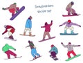 Vector silhouettes snowboarders