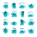 Vector silhouettes stylized flat logo teapot set isolated. Teapot graphic icon art picture