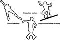 Vector silhouettes of three sportsmen roller skaters of different types