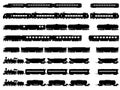 Vector silhouettes of trains and locomotives.