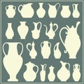 Vector silhouettes of vases. Isolated crockery set Royalty Free Stock Photo