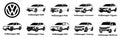 Vector silhouettes of Volkswagen brand cars, repair Royalty Free Stock Photo