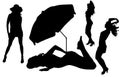 Vector silhouettes women on beach Royalty Free Stock Photo