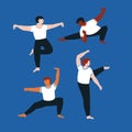 MobileVector silhouettes of young men perform a few forms of Tai Chi. Sport card design.