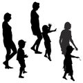 Vector silhouettes of a young woman and a little boy, a child throwing stones