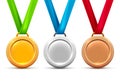 Vector silver gold bronze medal award icon. Metal winner trophy prize design