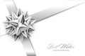 Vector Silver Realistic Bow with Ribbons Isolated on Transparent Background