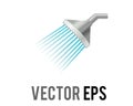 Vector silver shower head icon, streaming water to the left