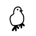 Vector simple black line chicken illustration for Easter hand drawn. Single spring holiday animal picture Royalty Free Stock Photo