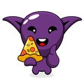 Purple goblin holding pizza triangle