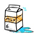 Vector Simple Cute Scribble Color, Chocolate UHT Milk with blue water splash and splat