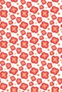 Vector simple ditsy pattern. Primitive floral texture. Wallpaper with small pink flower on white background with polka dot