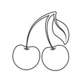 simple drawing thin line icon cherry sprig isolated black on white background