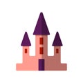 Vector simple flat illustration of pink castle for fairy tale kids illustrations, game app. Pink castle with turrets