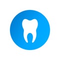 Vector simple flat tooth icon on blue background - dentist clinic sign