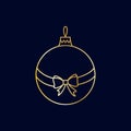 Vector simple golden Christmas tree ball with ribbon and bow Royalty Free Stock Photo