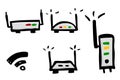 Vector Simple Hand Draw Skecth Vector Modem and Router Royalty Free Stock Photo