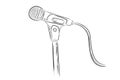 Vector Simple, hand draw sketch wired microphone at stand, Isolated on White